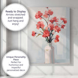 Modern Coral Pink Floral Arrangement Textured Still Life Painting Canvas Wall Art Print Decor Picture Ready to Hang