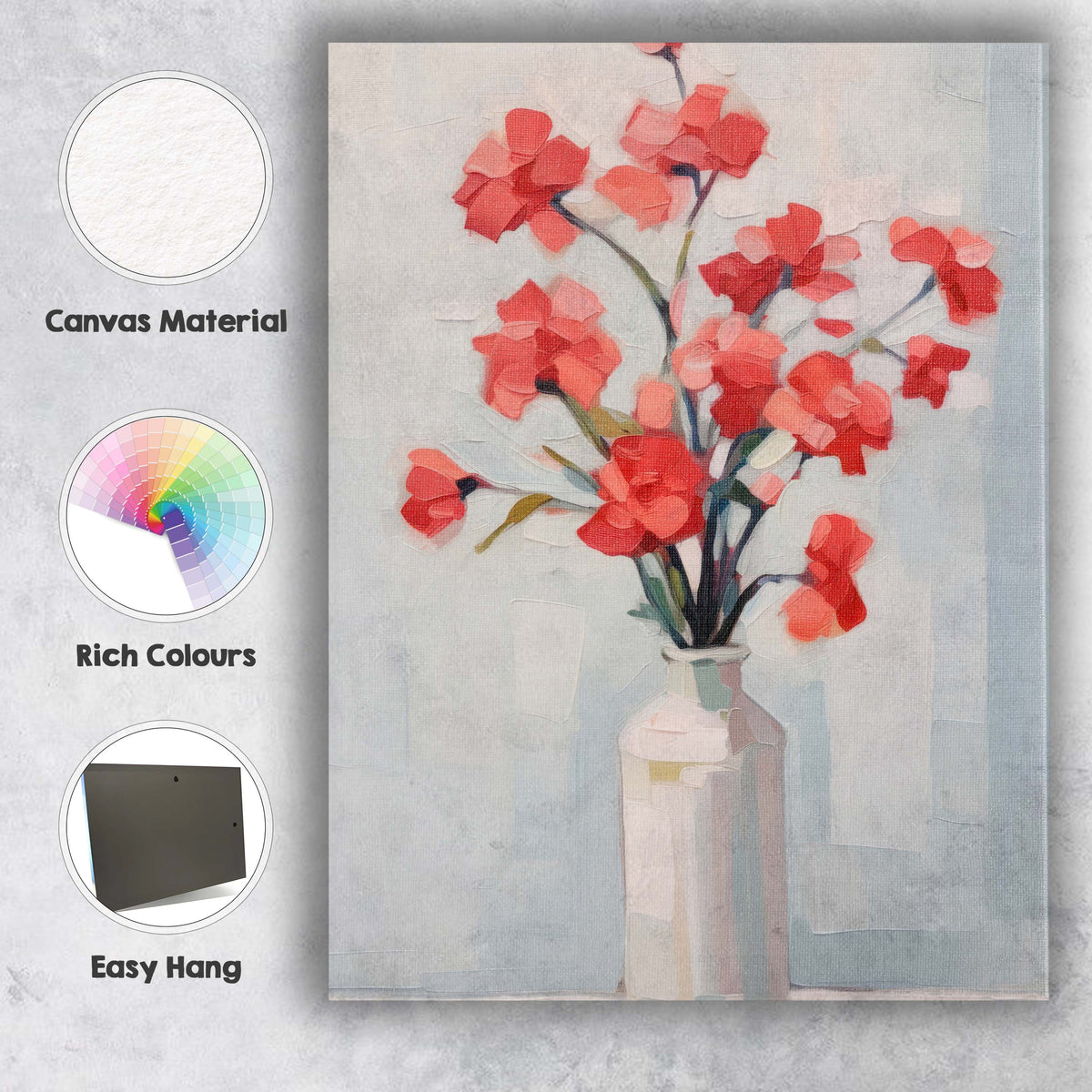 Modern Coral Pink Floral Arrangement Textured Still Life Painting Canvas Wall Art Print Decor Picture Ready to Hang