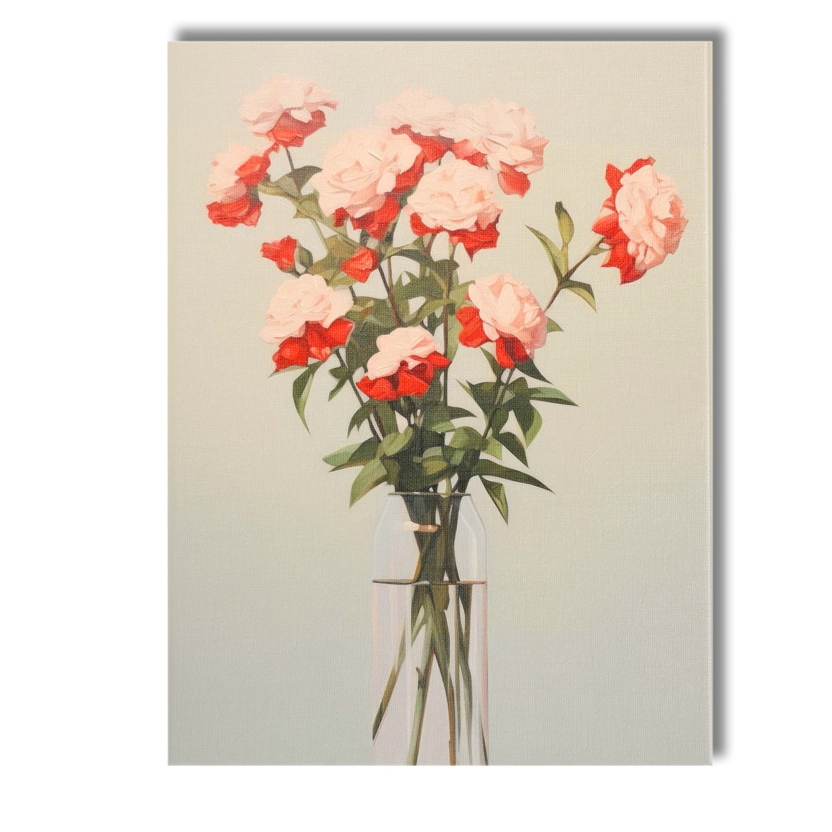 Soft Blush Carnation Bouquet in Glass Vase Elegant Floral Still Life Canvas Wall Art Print Decor Picture Ready to Hang
