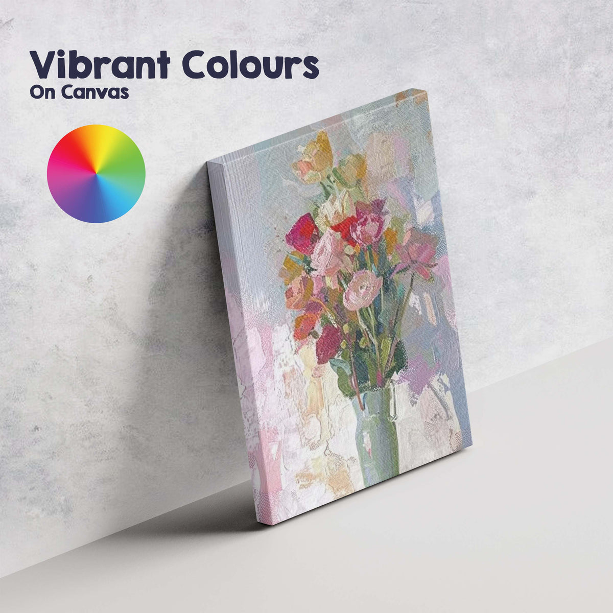 Abstract Wildflower Bouquet In Glass Vase Expressionist Floral Painting Canvas Wall Art Print Decor Picture Ready to Hang