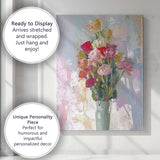 Abstract Wildflower Bouquet In Glass Vase Expressionist Floral Painting Canvas Wall Art Print Decor Picture Ready to Hang