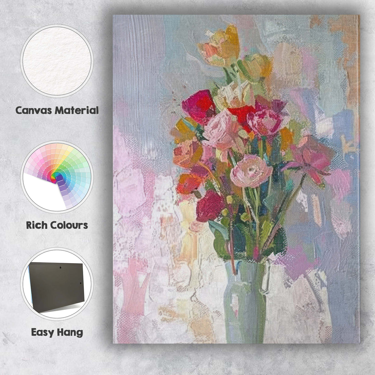 Abstract Wildflower Bouquet In Glass Vase Expressionist Floral Painting Canvas Wall Art Print Decor Picture Ready to Hang