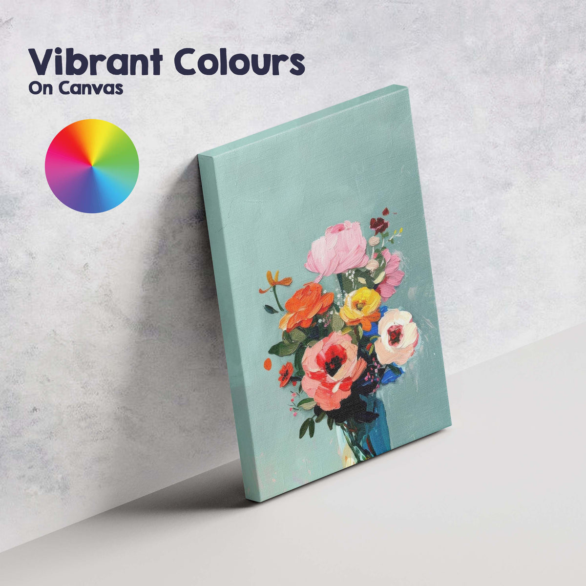 Vibrant Wildflower Bouquet in Blue Glass Vase Expressive Floral Painting Canvas Wall Art Print Decor Picture Ready to Hang