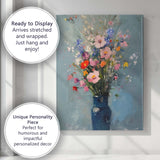Colourful Wildflower Bouquet In Deep Blue Vase Contemporary Floral Painting Canvas Wall Art Print Decor Picture Ready to Hang