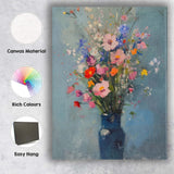 Colourful Wildflower Bouquet In Deep Blue Vase Contemporary Floral Painting Canvas Wall Art Print Decor Picture Ready to Hang