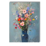 Colourful Wildflower Bouquet In Deep Blue Vase Contemporary Floral Painting Canvas Wall Art Print Decor Picture Ready to Hang