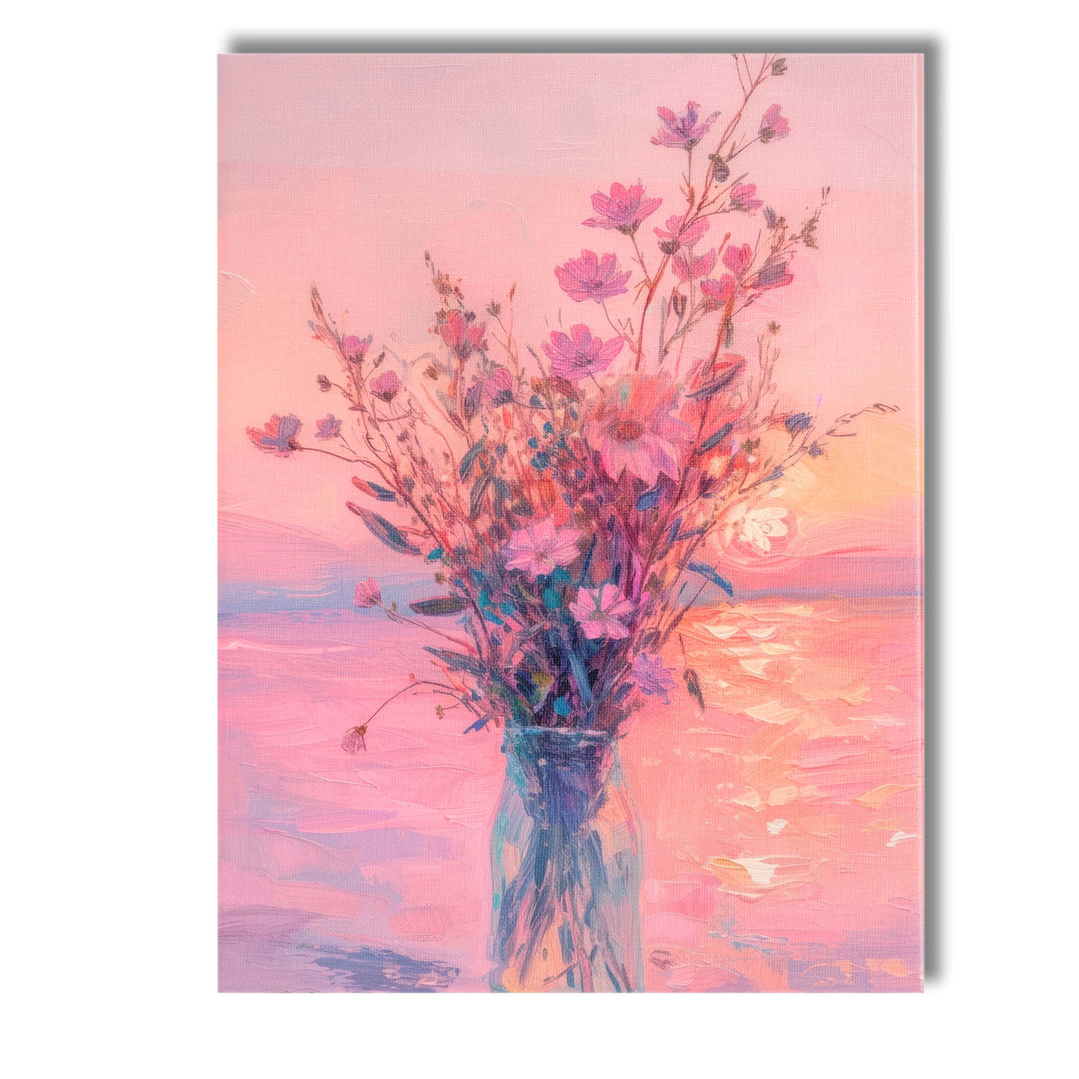Dreamy Pink Wildflower Arrangement Impressionist Floral Vase Canvas Wall Art Print Decor Picture Ready to Hang