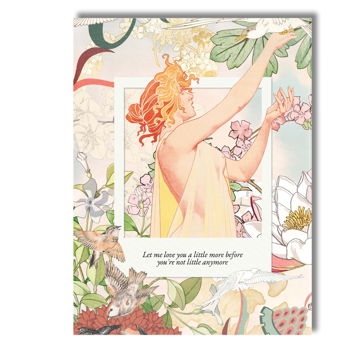 Art Nouveau Botanical Bird and Floral Collage Romantic Decorative Canvas Wall Art Print Decor Picture Ready to Hang