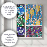 Colourful Art Deco Fuchsia Blossom Ornamental Pattern Illustration Canvas Wall Art Print Decor Picture Ready to Hang