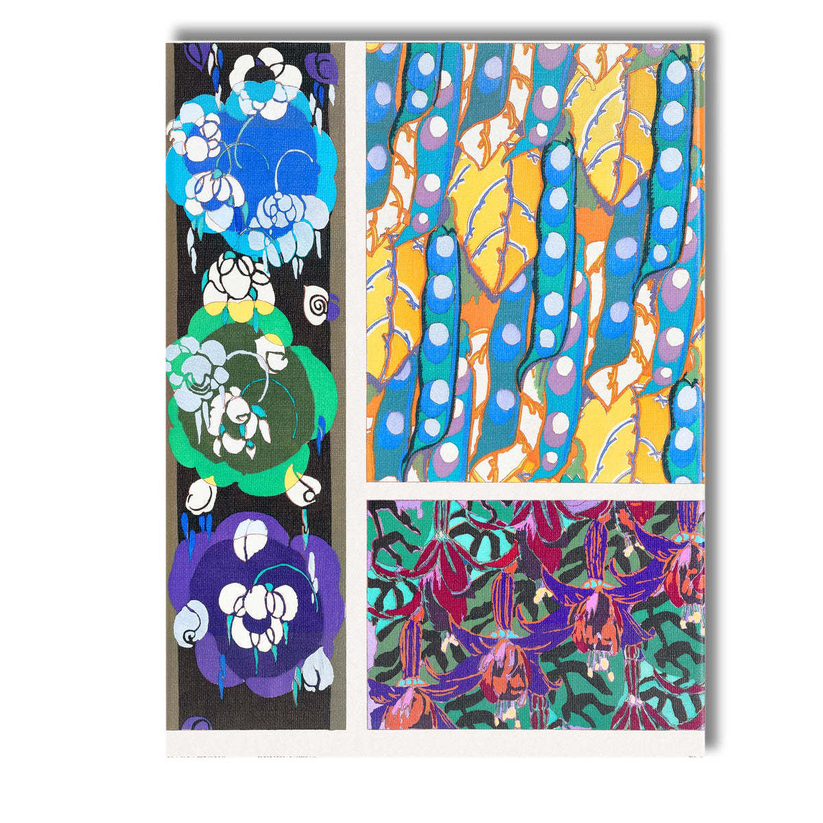 Colourful Art Deco Fuchsia Blossom Ornamental Pattern Illustration Canvas Wall Art Print Decor Picture Ready to Hang