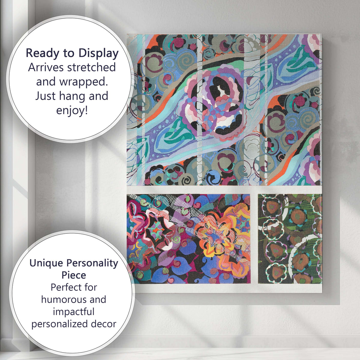 Abstract Art Deco Ornamental Floral Motif Pattern Design Canvas Wall Art Print Decor Picture Ready to Hang