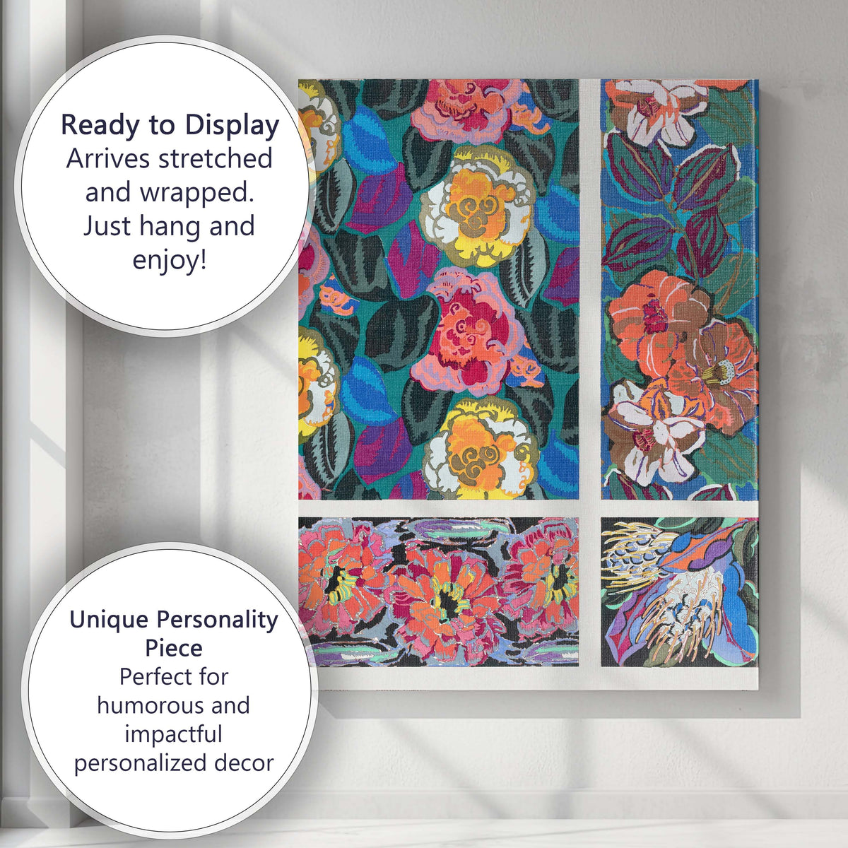 Art Deco Garden Bloom Pattern Vibrant Floral Decorative Illustration Canvas Wall Art Print Decor Picture Ready to Hang