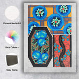 Art Deco Geometric Floral Medallion Pattern in Blue and Gold Canvas Wall Art Print Decor Picture Ready to Hang
