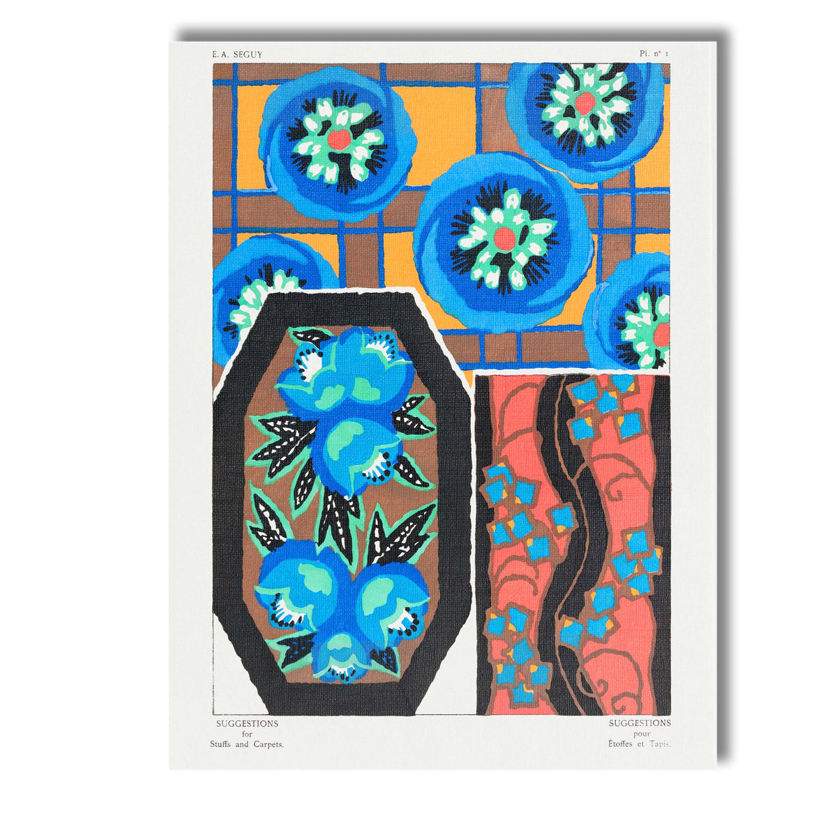 Art Deco Geometric Floral Medallion Pattern in Blue and Gold Canvas Wall Art Print Decor Picture Ready to Hang