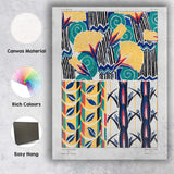 Art Deco Tropical Fan Leaf and Abstract Floral Pattern Canvas Wall Art Print Decor Picture Ready to Hang