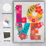 Colourful Floral Typography Love Lettering Design Canvas Wall Art Print Decor Picture Ready to Hang