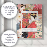 Japanese Geisha Floral Collage Pink Peony Butterfly Oriental Canvas Wall Art Print Decor Picture Ready to Hang