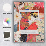 Japanese Geisha Floral Collage Pink Peony Butterfly Oriental Canvas Wall Art Print Decor Picture Ready to Hang