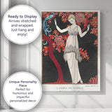 Art Deco Elegant Lady Beneath Rose Tree Fashion Illustration Canvas Wall Art Print Decor Picture Ready to Hang