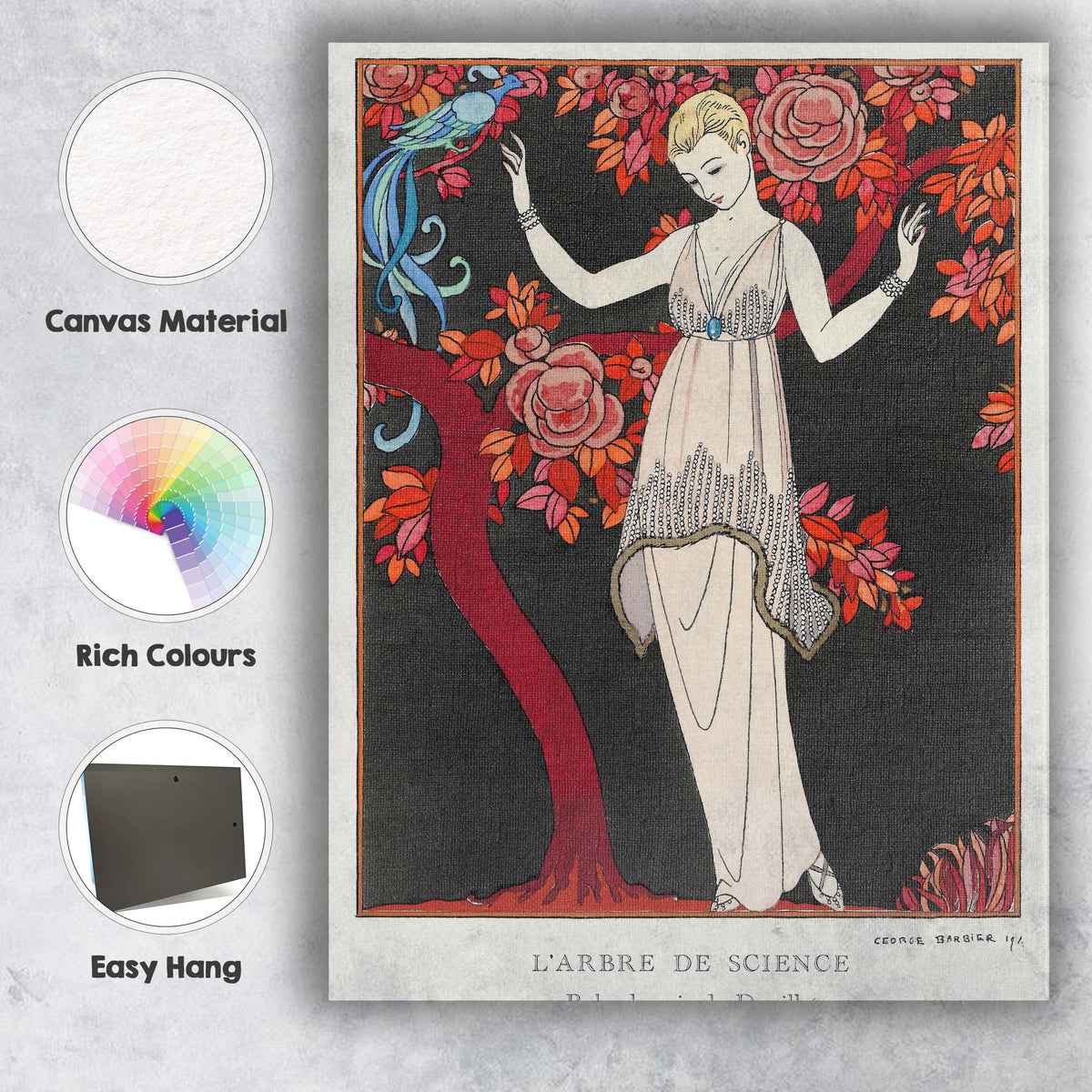 Art Deco Elegant Lady Beneath Rose Tree Fashion Illustration Canvas Wall Art Print Decor Picture Ready to Hang