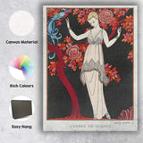 Art Deco Elegant Lady Beneath Rose Tree Fashion Illustration Canvas Wall Art Print Decor Picture Ready to Hang