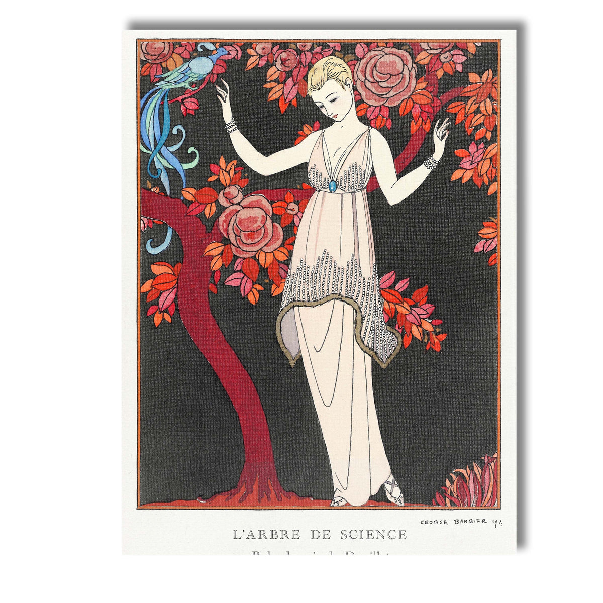 Art Deco Elegant Lady Beneath Rose Tree Fashion Illustration Canvas Wall Art Print Decor Picture Ready to Hang