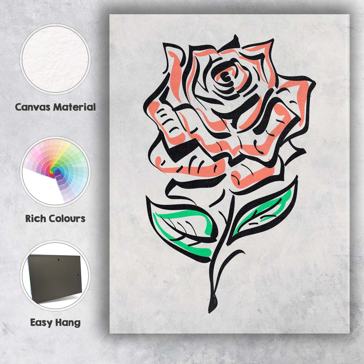 Abstract Blush Pink Rose Floral Line Art Botanical Illustration Canvas Wall Art Print Decor Picture Ready to Hang