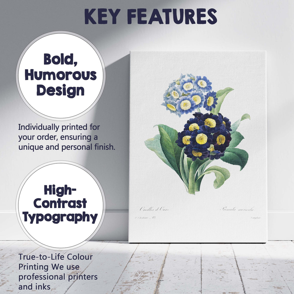 Blue Primrose Botanical Illustration Antique Floral Garden Canvas Wall Art Print Decor Picture Ready to Hang