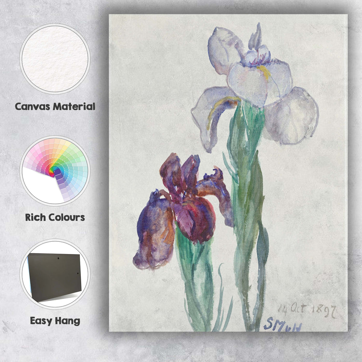 Delicate Watercolour Iris Flower Botanical Painting Canvas Wall Art Print Decor Picture Ready to Hang