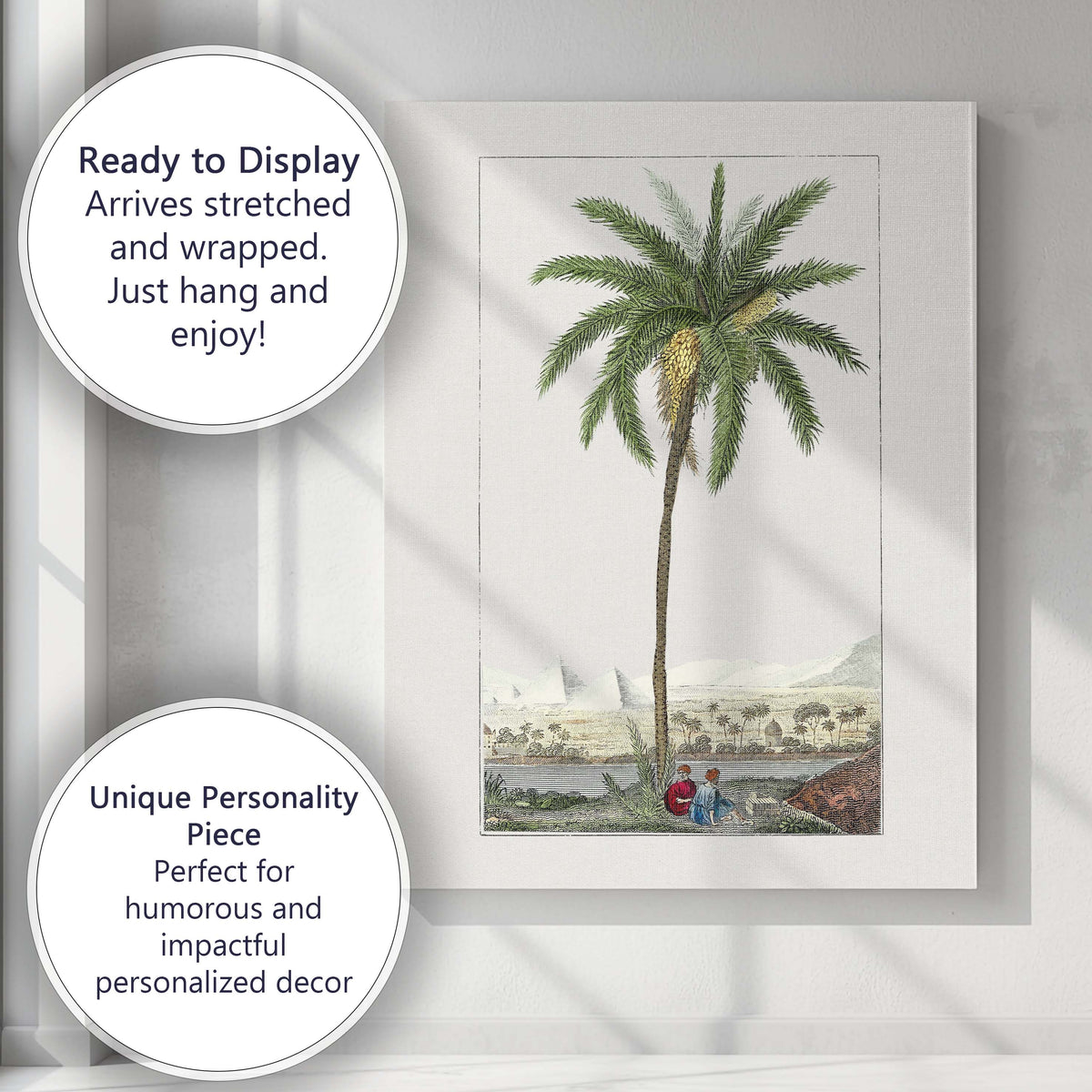 Antique Date Palm Desert Landscape Botanical Illustration Canvas Wall Art Print Decor Picture Ready to Hang