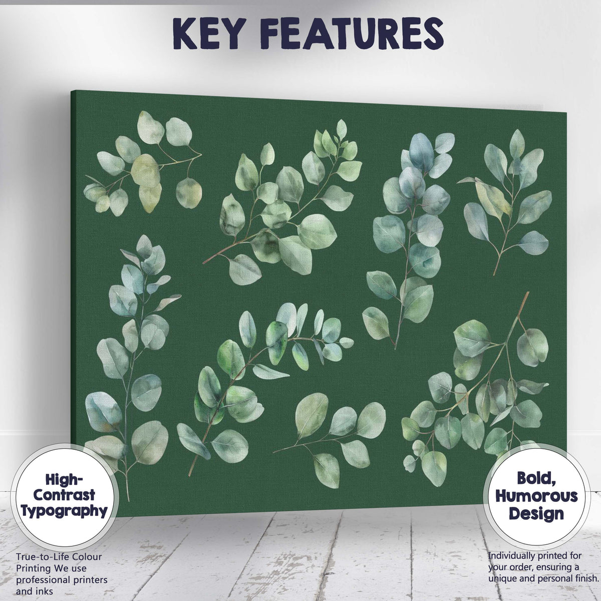 Sage Green Eucalyptus Foliage Botanical Watercolour Branches Canvas Wall Art Print Decor Picture Ready to Hang