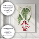 Cream Green Heart Leaf Plant With Red Stems Botanical Illustration Canvas Wall Art Print Decor Picture Ready to Hang