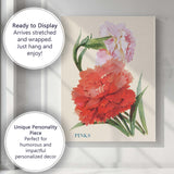 Vibrant Red and Pink Dianthus Pinks Floral Illustration Canvas Wall Art Print Decor Picture Ready to Hang