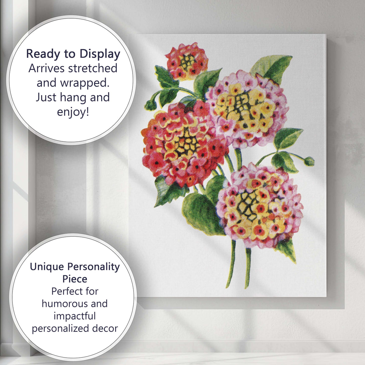 Colourful Lantana Flower Cluster Botanical Illustration Canvas Wall Art Print Decor Picture Ready to Hang