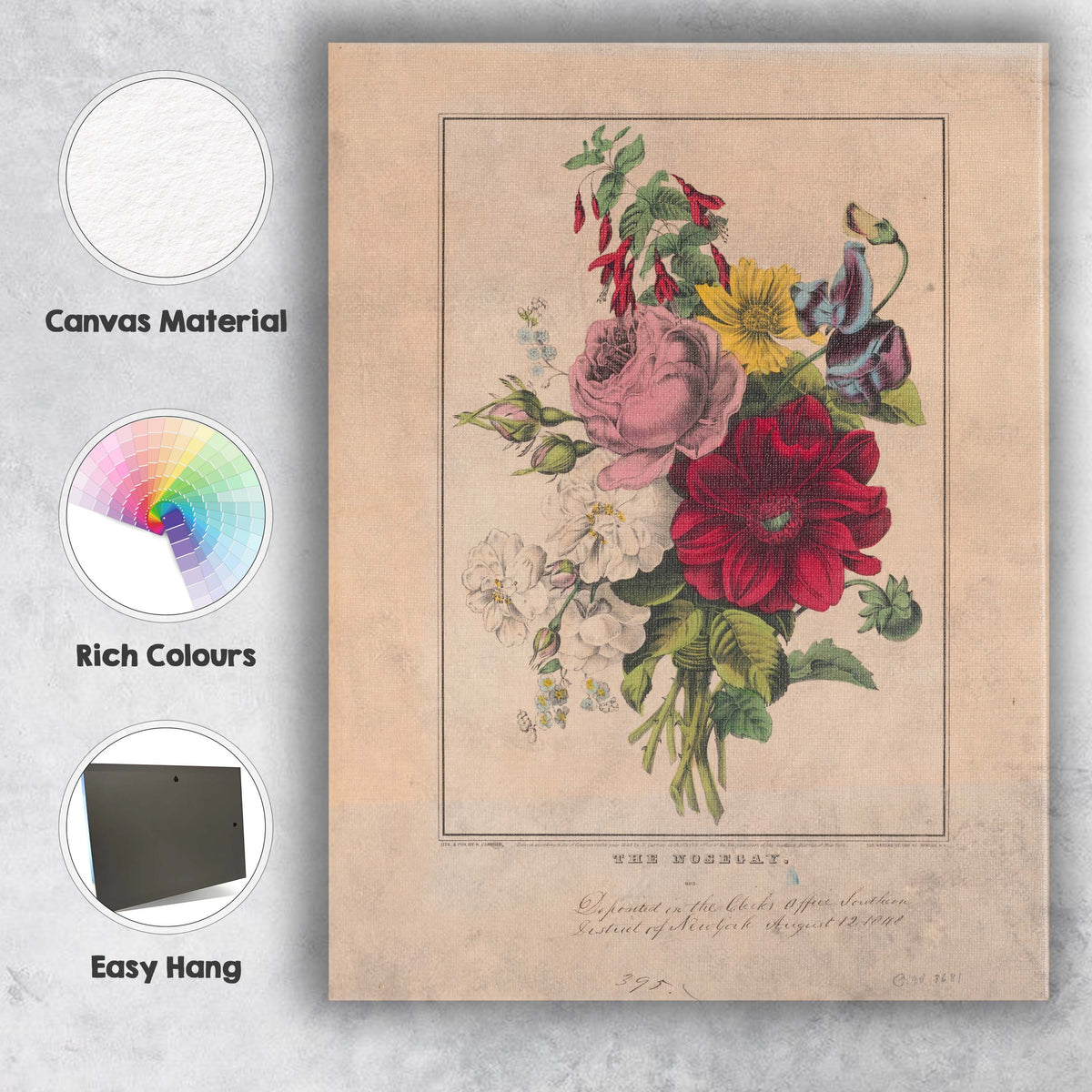 Victorian Floral Bouquet Roses Dahlia Botanical Arrangement Canvas Wall Art Print Decor Picture Ready to Hang