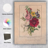 Victorian Floral Bouquet Roses Dahlia Botanical Arrangement Canvas Wall Art Print Decor Picture Ready to Hang