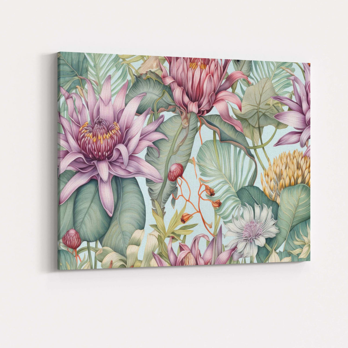 Pastel Tropical Floral Botanical Wallpaper Style Canvas Wall Art Print Decor Picture Ready to Hang
