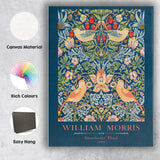 Navy Blue William Morris Strawberry Thief Bird and Floral Pattern Canvas Wall Art Print Decor Picture Ready to Hang