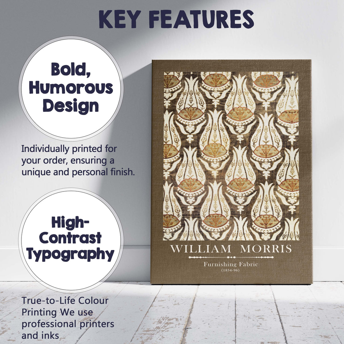 Earth Tone William Morris Furnishing Fabric Decorative Pattern Canvas Wall Art Print Decor Picture Ready to Hang