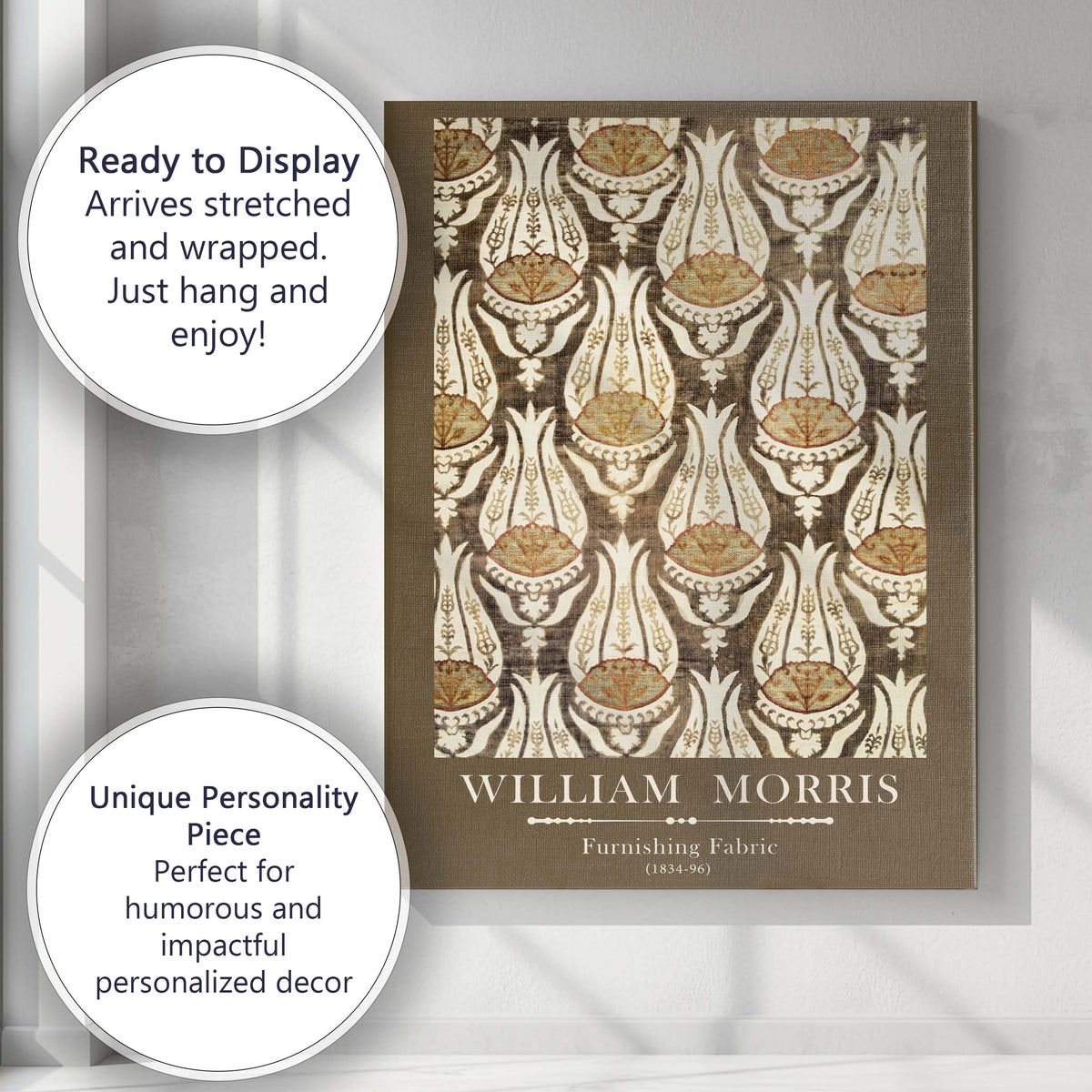 Earth Tone William Morris Furnishing Fabric Decorative Pattern Canvas Wall Art Print Decor Picture Ready to Hang
