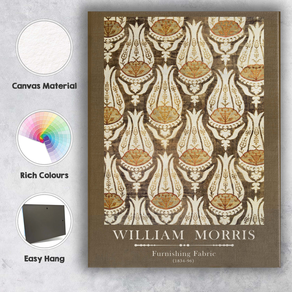 Earth Tone William Morris Furnishing Fabric Decorative Pattern Canvas Wall Art Print Decor Picture Ready to Hang