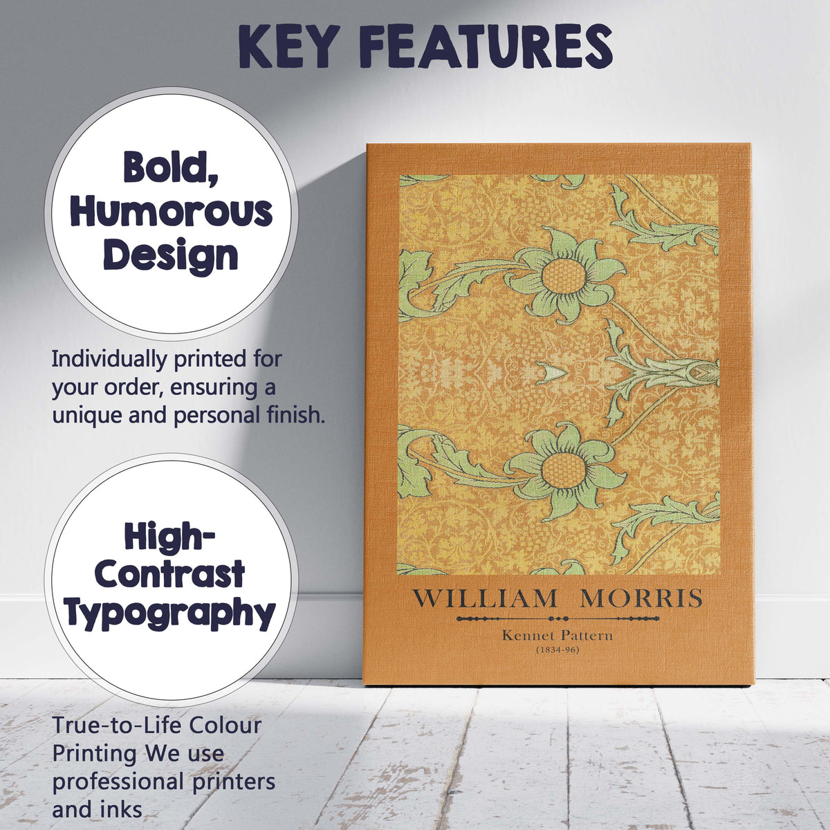 William Morris Kennet Pattern Golden Floral Arts And Crafts Design Canvas Wall Art Print Decor Picture Ready to Hang