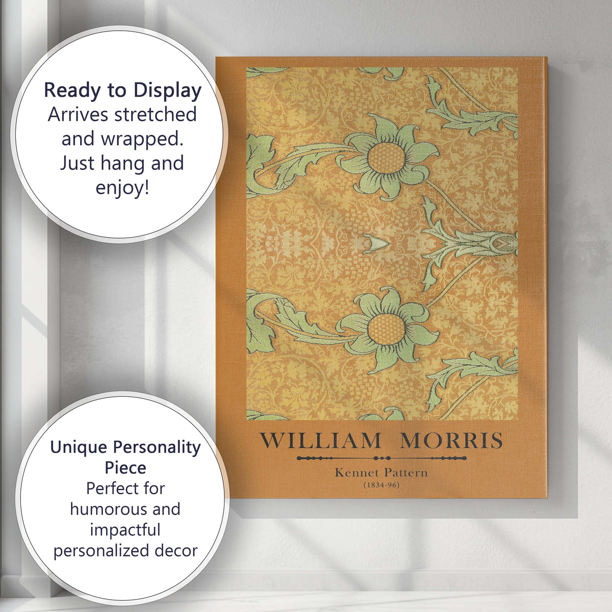 William Morris Kennet Pattern Golden Floral Arts And Crafts Design Canvas Wall Art Print Decor Picture Ready to Hang