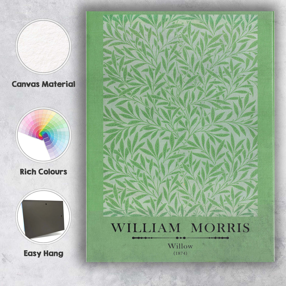 Soft Green Willow Leaf William Morris Nature Inspired Pattern Canvas Wall Art Print Decor Picture Ready to Hang