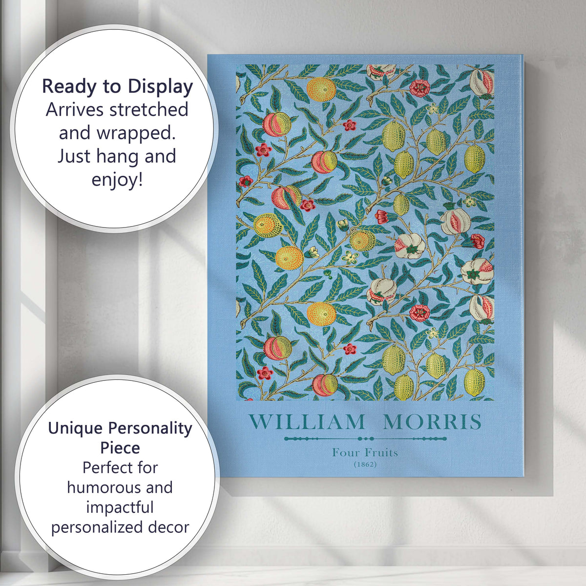 Sky Blue Four Fruits Botanical Orchard Arts and Crafts Pattern Canvas Wall Art Print Decor Picture Ready to Hang