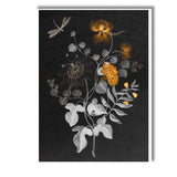 Black Gold Floral Botanical Arrangement Dragonfly Illustration Canvas Wall Art Print Decor Picture Ready to Hang