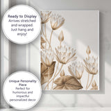 Neutral Beige Water Lily Botanical Floral Illustration Canvas Wall Art Print Decor Picture Ready to Hang