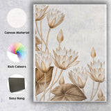 Neutral Beige Water Lily Botanical Floral Illustration Canvas Wall Art Print Decor Picture Ready to Hang