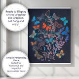 Colourful Butterflies Wildflower Botanical Collection On Dark Background Canvas Wall Art Print Decor Picture Ready to Hang