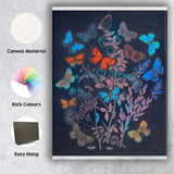 Colourful Butterflies Wildflower Botanical Collection On Dark Background Canvas Wall Art Print Decor Picture Ready to Hang